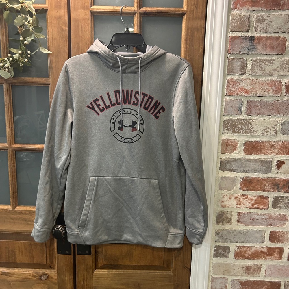 Under Armour Yellowstone National Park ColdGear Fleece Hoodie Gray Mens Small